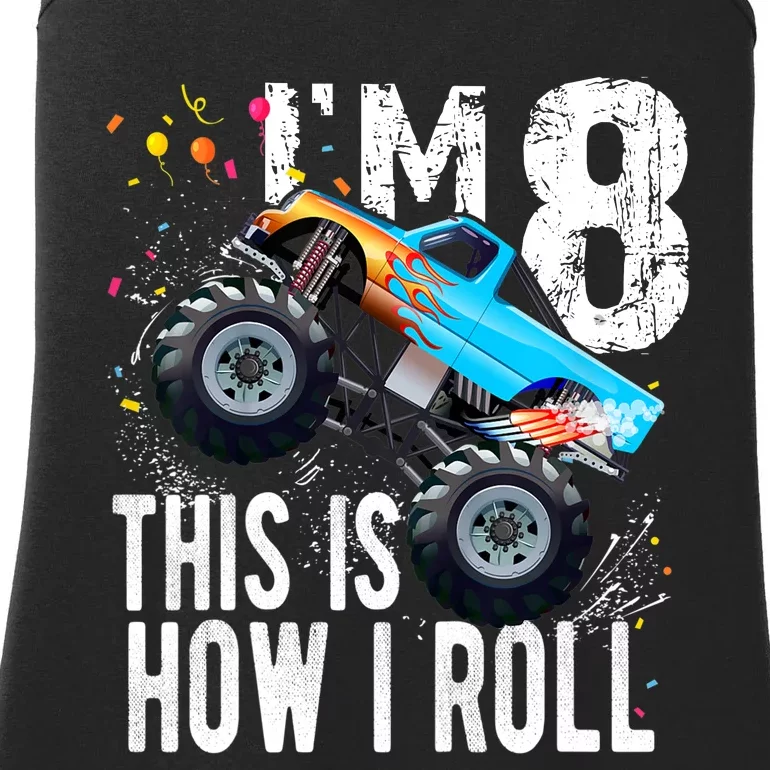 8 Year Old Gift Cool 8th Birthday Boy Gift For Monster Truck Car Lovers Ladies Essential Tank