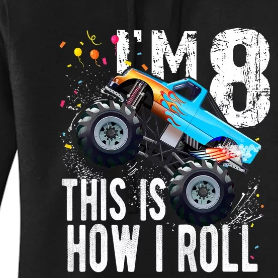 8 Year Old Gift Cool 8th Birthday Boy Gift For Monster Truck Car Lovers Women's Pullover Hoodie