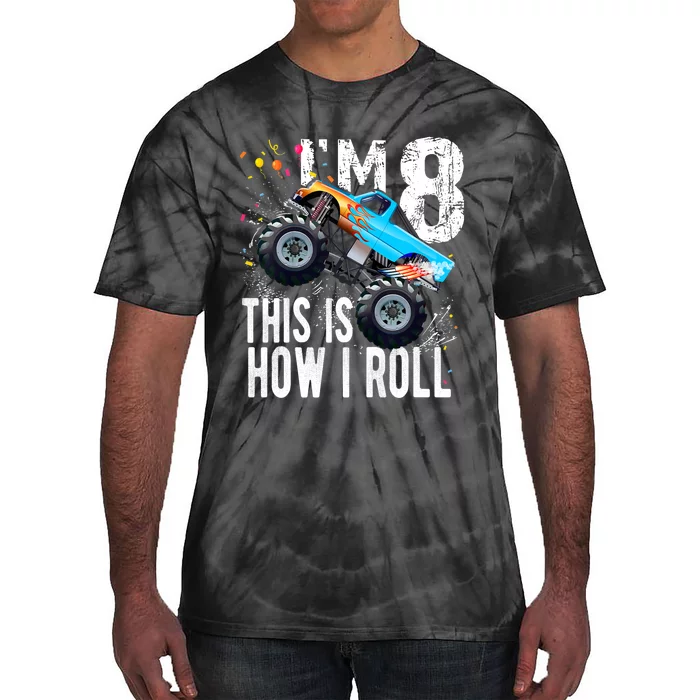 8 Year Old Gift Cool 8th Birthday Boy Gift For Monster Truck Car Lovers Tie-Dye T-Shirt