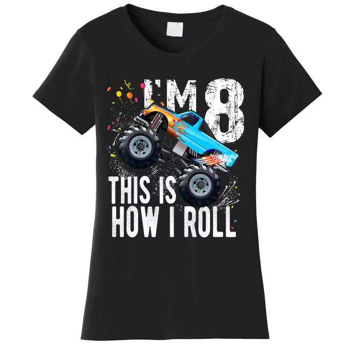 8 Year Old Gift Cool 8th Birthday Boy Gift For Monster Truck Car Lovers Women's T-Shirt