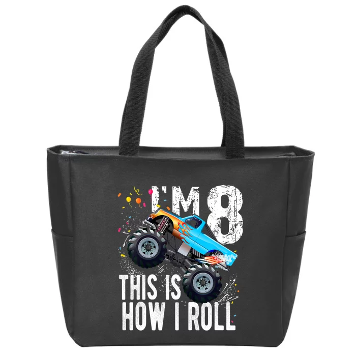 8 Year Old Gift Cool 8th Birthday Boy Gift For Monster Truck Car Lovers Zip Tote Bag