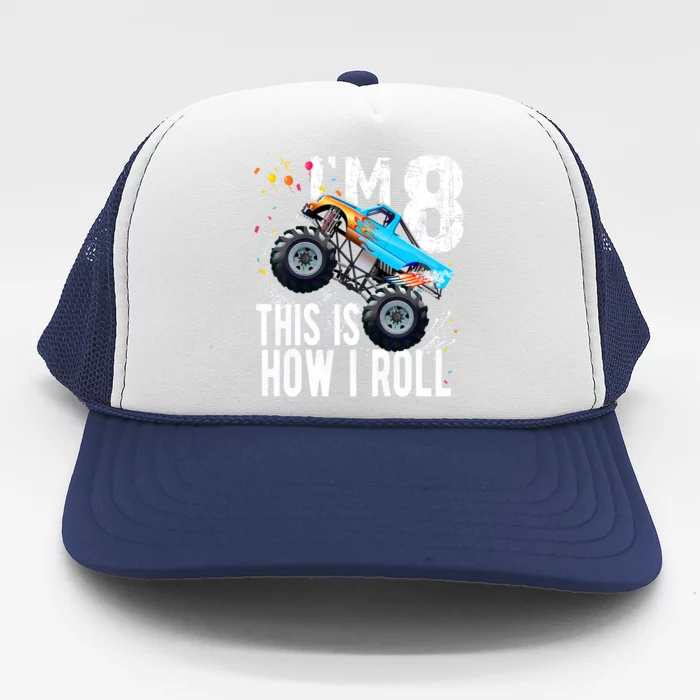 8 Year Old Gift Cool 8th Birthday Boy Gift For Monster Truck Car Lovers Trucker Hat