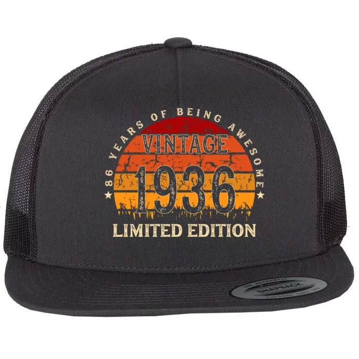 86 Year Old Gifts Retro Vintage 1936 Limited Edition 86th Birthday Flat Bill Trucker Hat