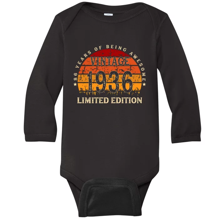 86 Year Old Gifts Retro Vintage 1936 Limited Edition 86th Birthday Baby Long Sleeve Bodysuit