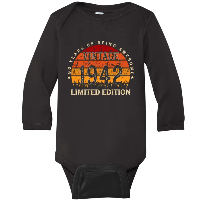 80 Year Old Gifts Retro Vintage 1942 Limited Edition 80th Birthday Baby Long Sleeve Bodysuit