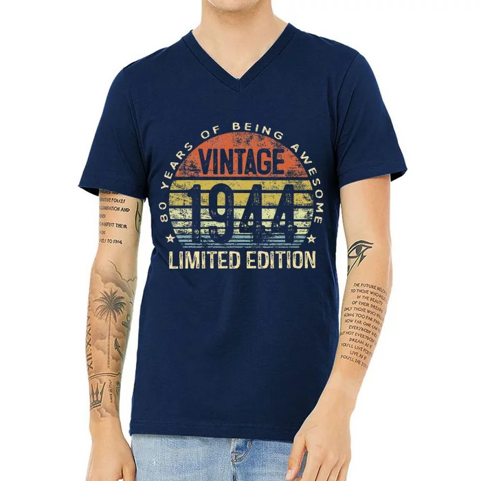 80 Year Old Gifts Vintage 1944 Limited Edition 80th Birthday V-Neck T-Shirt