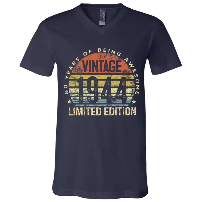 80 Year Old Gifts Vintage 1944 Limited Edition 80th Birthday V-Neck T-Shirt