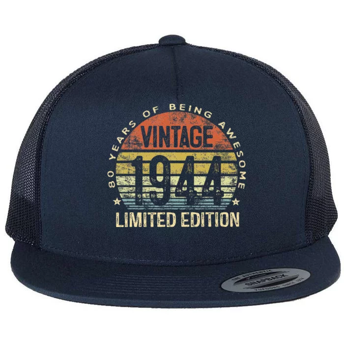 80 Year Old Gifts Vintage 1944 Limited Edition 80th Birthday Flat Bill Trucker Hat