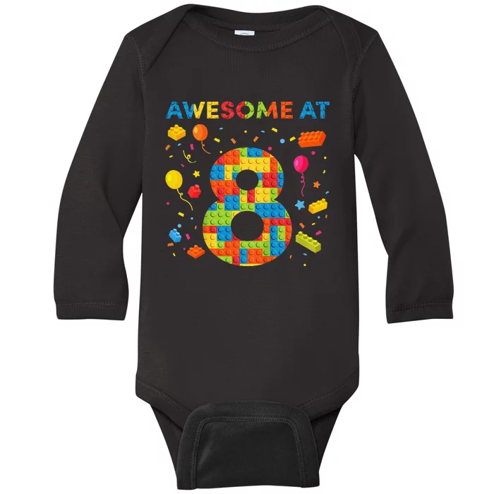 8 Year Old Building Blocks Birthday 8 Baby Long Sleeve Bodysuit