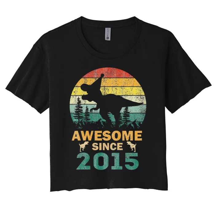 8 Year Old Dinosaur Awesome Since 2015 8th Birthday Gift Women's Crop Top Tee