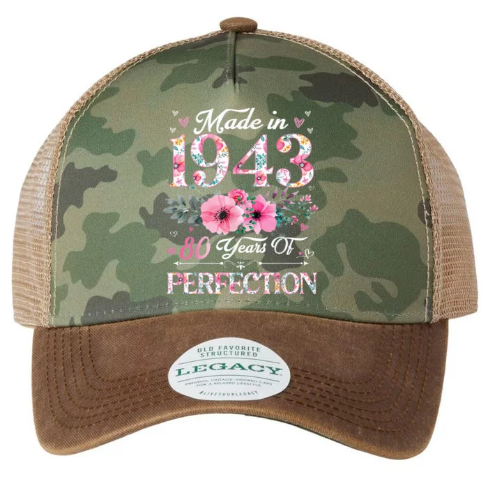 80 Year Old Made In 1943 Floral 80th Birthday Gifts wo Legacy Tie Dye Trucker Hat