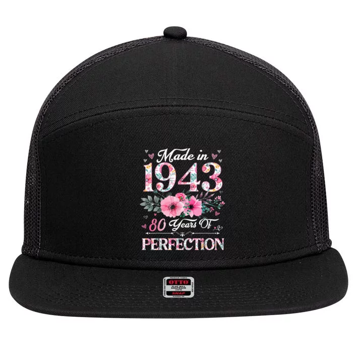 80 Year Old Made In 1943 Floral 80th Birthday Gifts wo 7 Panel Mesh Trucker Snapback Hat