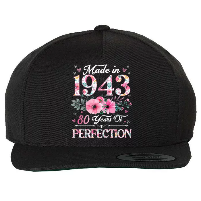 80 Year Old Made In 1943 Floral 80th Birthday Gifts wo Wool Snapback Cap