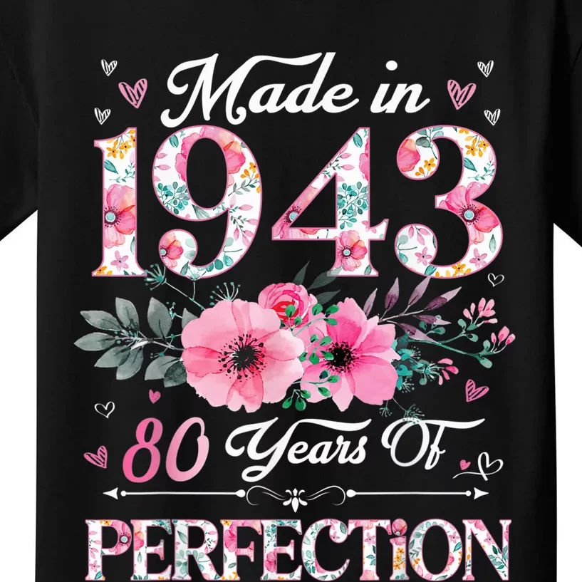 80 Year Old Made In 1943 Floral 80th Birthday Gifts wo Kids T-Shirt