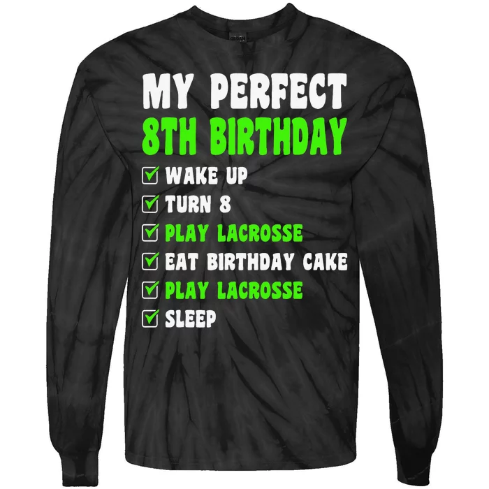 8 Year Old Perfect 8th Birthday Lacrosse 8th Birthday Tie-Dye Long Sleeve Shirt