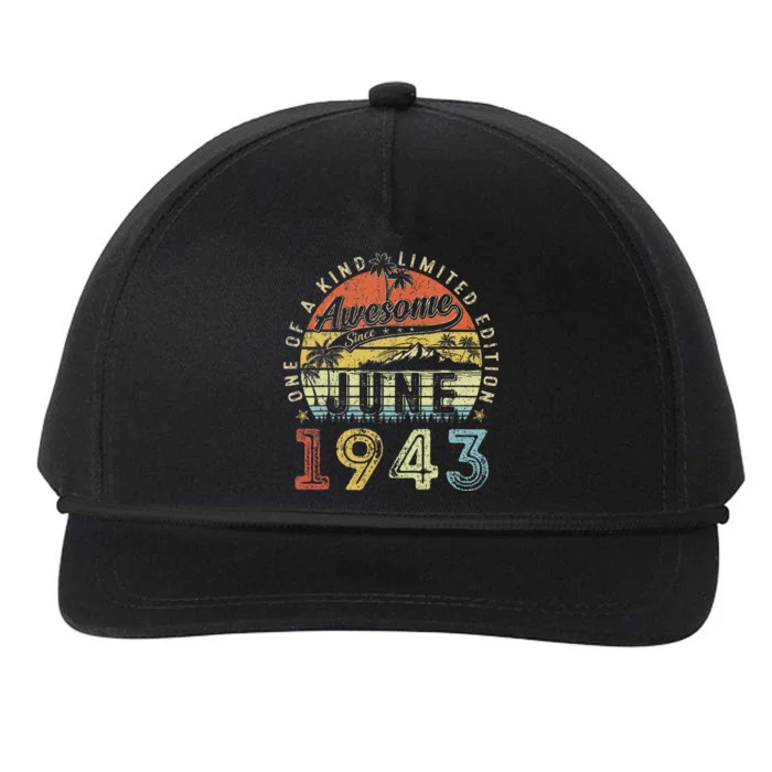 80 Year Old Awesome Since June 1943 80th Birthday Snapback Five-Panel Rope Hat