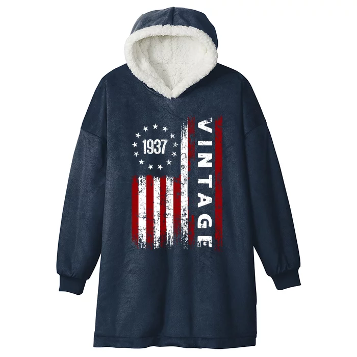 85 Years Old Vintage American Flag 1937 Hooded Wearable Blanket