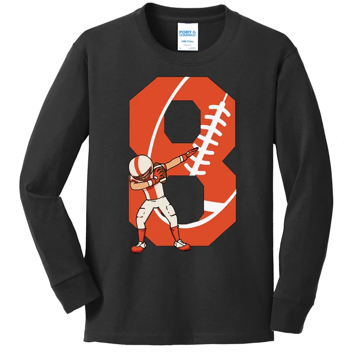 8 Years Old Football Player 8th Football Birthday Kids Long Sleeve Shirt