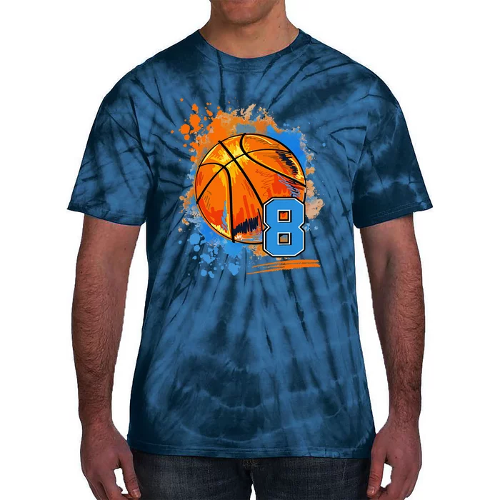 8 Years Old 8th Birthday Basketball Tie-Dye T-Shirt