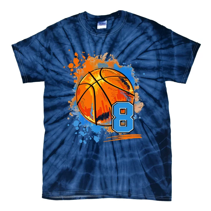 8 Years Old 8th Birthday Basketball Tie-Dye T-Shirt