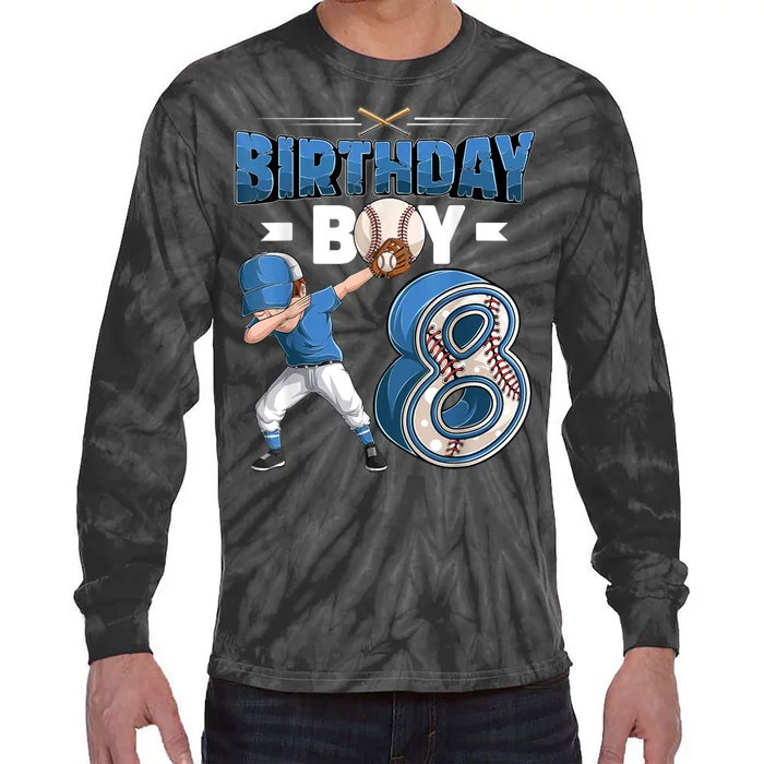 8 Years Old Boy Baseball Player 8th Birthday Kids Tie-Dye Long Sleeve Shirt