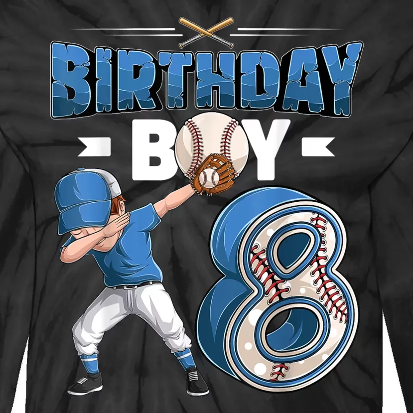 8 Years Old Boy Baseball Player 8th Birthday Kids Tie-Dye Long Sleeve Shirt