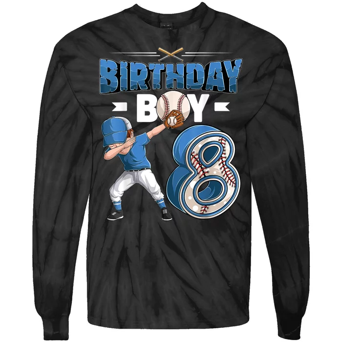 8 Years Old Boy Baseball Player 8th Birthday Kids Tie-Dye Long Sleeve Shirt