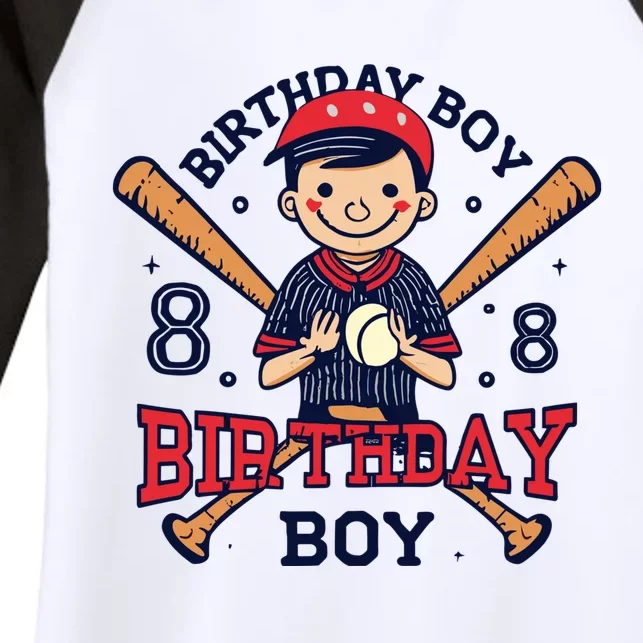 8 Years Old Boy Baseball Player 8th Birthday Kids Women's Tri-Blend 3/4-Sleeve Raglan Shirt