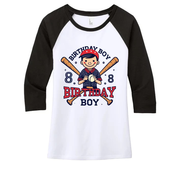 8 Years Old Boy Baseball Player 8th Birthday Kids Women's Tri-Blend 3/4-Sleeve Raglan Shirt