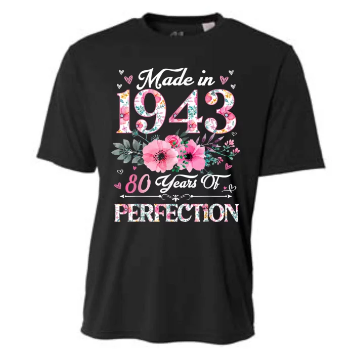 80 Year Old Made In 1943 Floral 80th Birthday Gifts Cooling Performance Crew T-Shirt