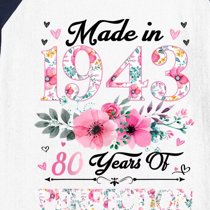 80 Year Old Made In 1943 Floral 80th Birthday Gifts Baseball Sleeve Shirt