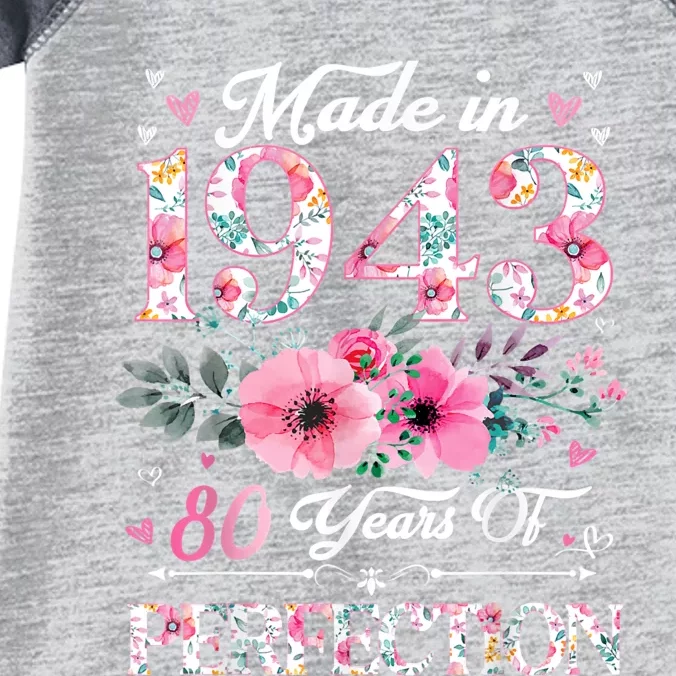 80 Year Old Made In 1943 Floral 80th Birthday Gifts Infant Baby Jersey Bodysuit