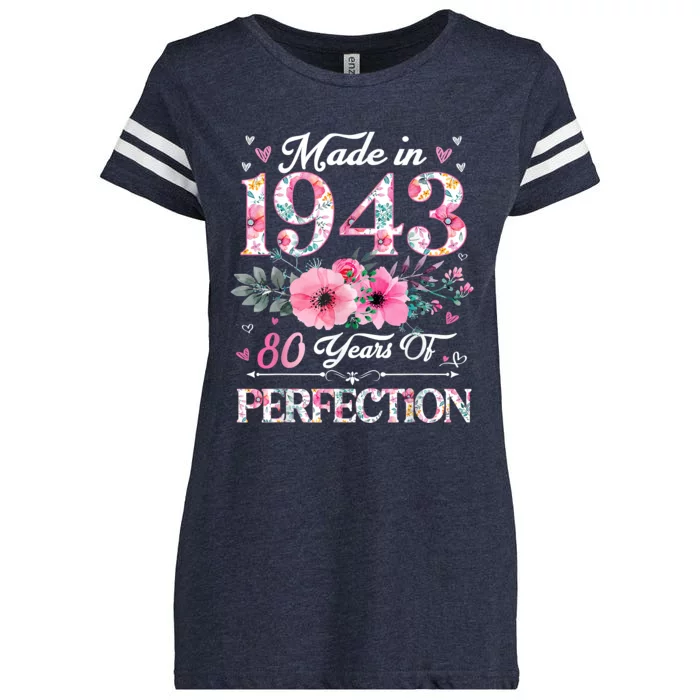 80 Year Old Made In 1943 Floral 80th Birthday Gifts Enza Ladies Jersey Football T-Shirt