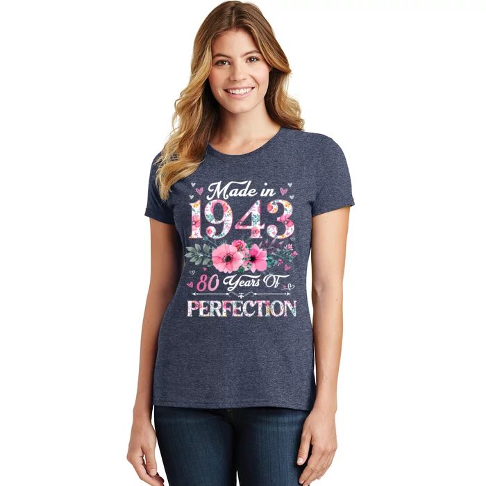 80 Year Old Made In 1943 Floral 80th Birthday Gifts Women's T-Shirt