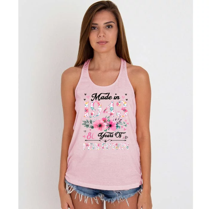 80 Year Old Made In 1943 Floral 80th Birthday Gifts Women's Knotted Racerback Tank