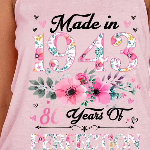 80 Year Old Made In 1943 Floral 80th Birthday Gifts Women's Knotted Racerback Tank