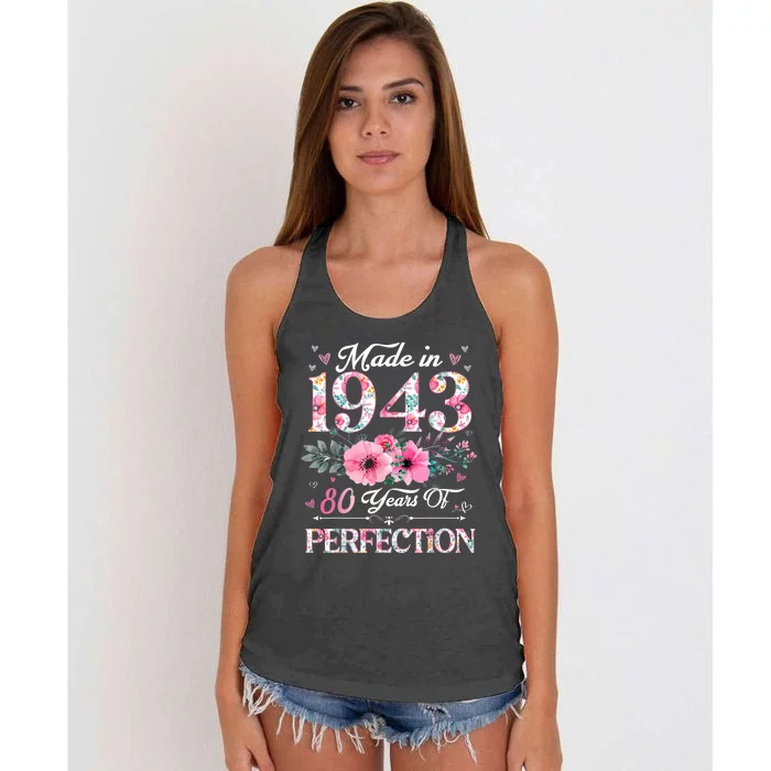 80 Year Old Made In 1943 Floral 80th Birthday Gifts Wo Women's Knotted Racerback Tank