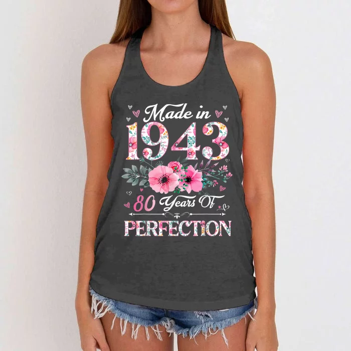 80 Year Old Made In 1943 Floral 80th Birthday Gifts Wo Women's Knotted Racerback Tank