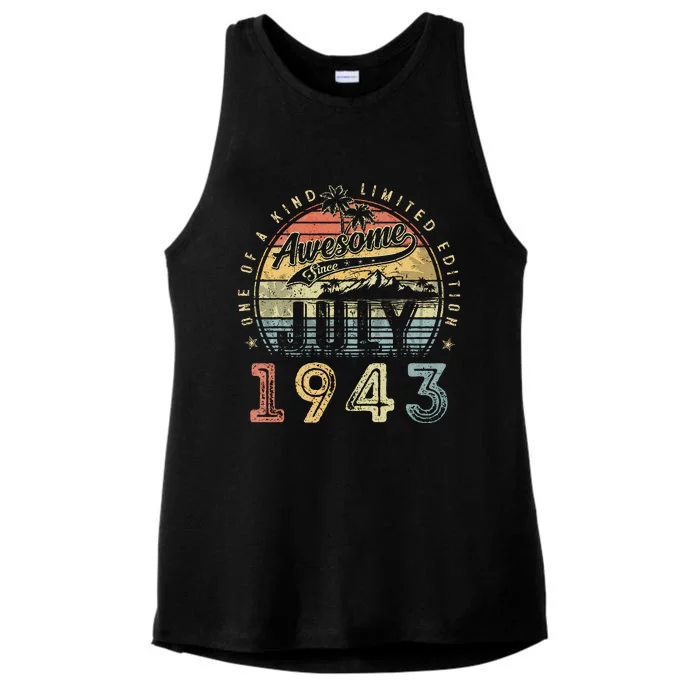 80 Year Old Awesome Since July 1943 80th Birthday Ladies Tri-Blend Wicking Tank