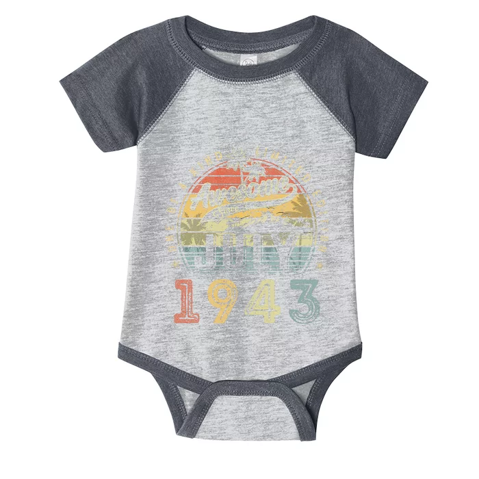 80 Year Old Awesome Since July 1943 80th Birthday Infant Baby Jersey Bodysuit