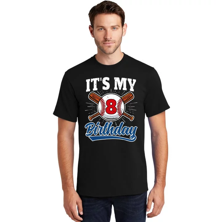 8 Years Old Baseball Player 8th Birthday Party Tall T-Shirt