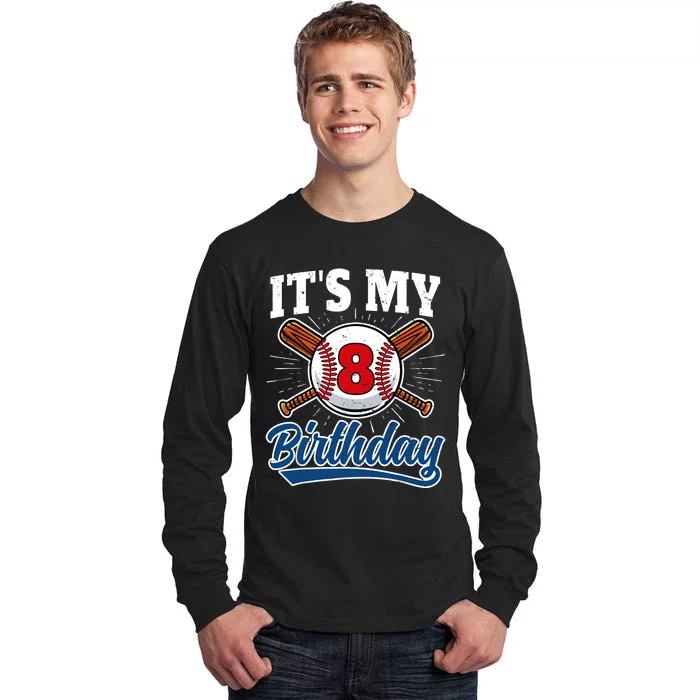 8 Years Old Baseball Player 8th Birthday Party Tall Long Sleeve T-Shirt