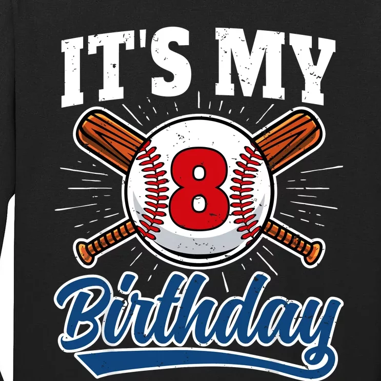 8 Years Old Baseball Player 8th Birthday Party Tall Long Sleeve T-Shirt