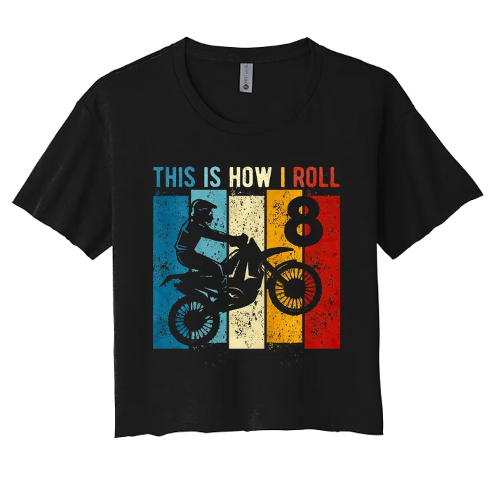 8 Year Old Birthday Boy Motocross 8th Birthday Dirt Bike Women's Crop Top Tee