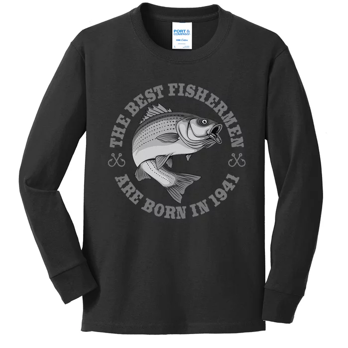 82 Year Old Fisherman Fishing 1941 82nd Birthday Kids Long Sleeve Shirt