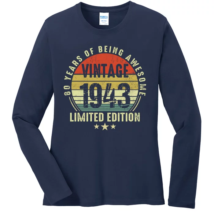 80 Year Old Vintage 1943 Limited Edition 80th Birthday Gift Ideas Ladies Long Sleeve Shirt