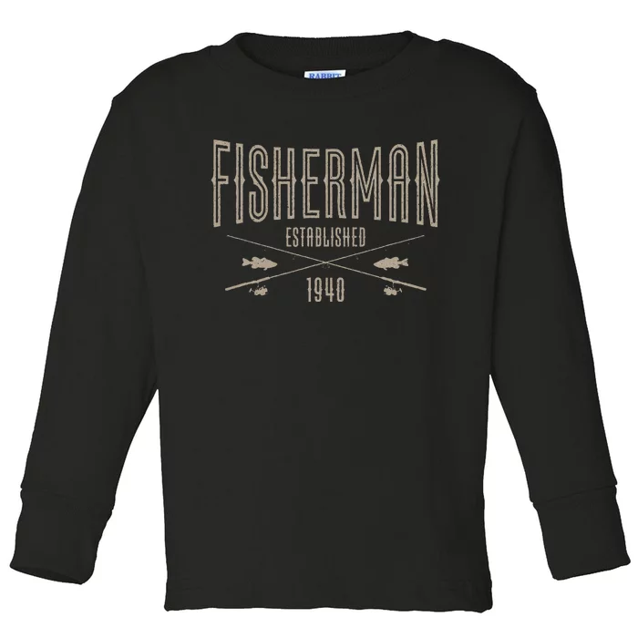 83 Year Old Fisherman Fishing 1940 83rd Birthday Funny Toddler Long Sleeve Shirt