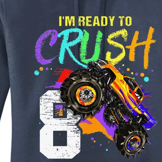 8 Year Old Monster Truck 8th Birthday Gift Women's Pullover Hoodie