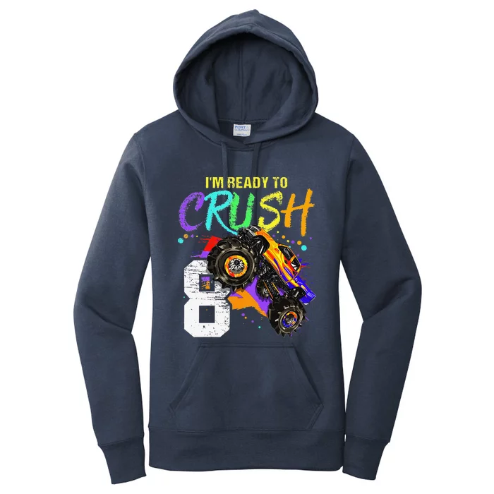 8 Year Old Monster Truck 8th Birthday Gift Women's Pullover Hoodie