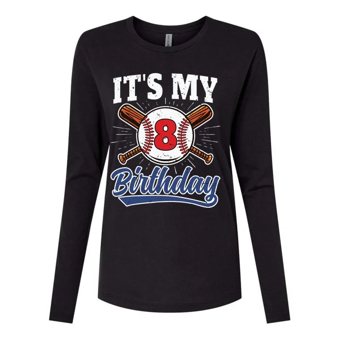 8 Years Old Baseball Player 8th Birthday Party Womens Cotton Relaxed Long Sleeve T-Shirt